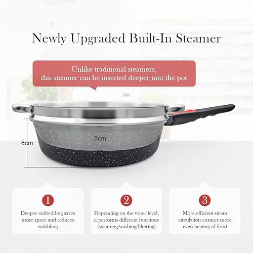 Miniatura 3 de Sartenes antiadherentes de 11 pulgadas y 4.5 cuartos de galón con vaporizador, sartén con tapa y mango desmontable para cocinar, sartén de inducción