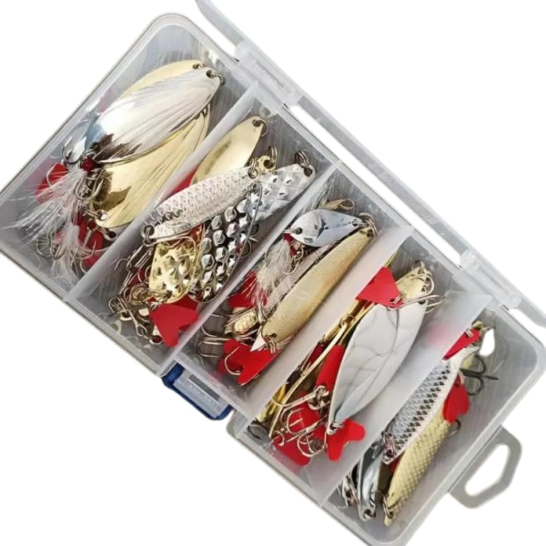 Set di esche da pesca per pesci predatori – 36 pezzi in metallo spinner e frecce con gancio triplo – Ideale per luccio, pesce persico, lucioperca e trota – Esca artificiale per pesca spinning, acqua