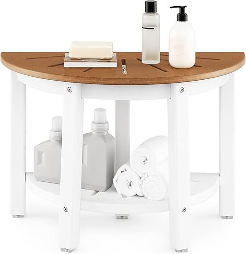 GOFLAME Banco de ducha, taburete de baño de spa con diseño de listones y almohadillas antideslizantes para el interior de la ducha, silla de ducha