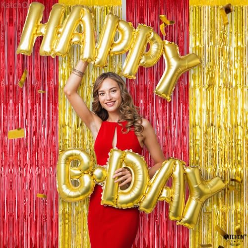 Image of KatchOn, Gold and Red Fringe Backdrop - Xtralarge, Pack of 2 | Foil Fringe Curtain for Nurse Graduation Party Decorations | Prom Decorations 2026 | Red and Gold Graduation Decorations 2026
