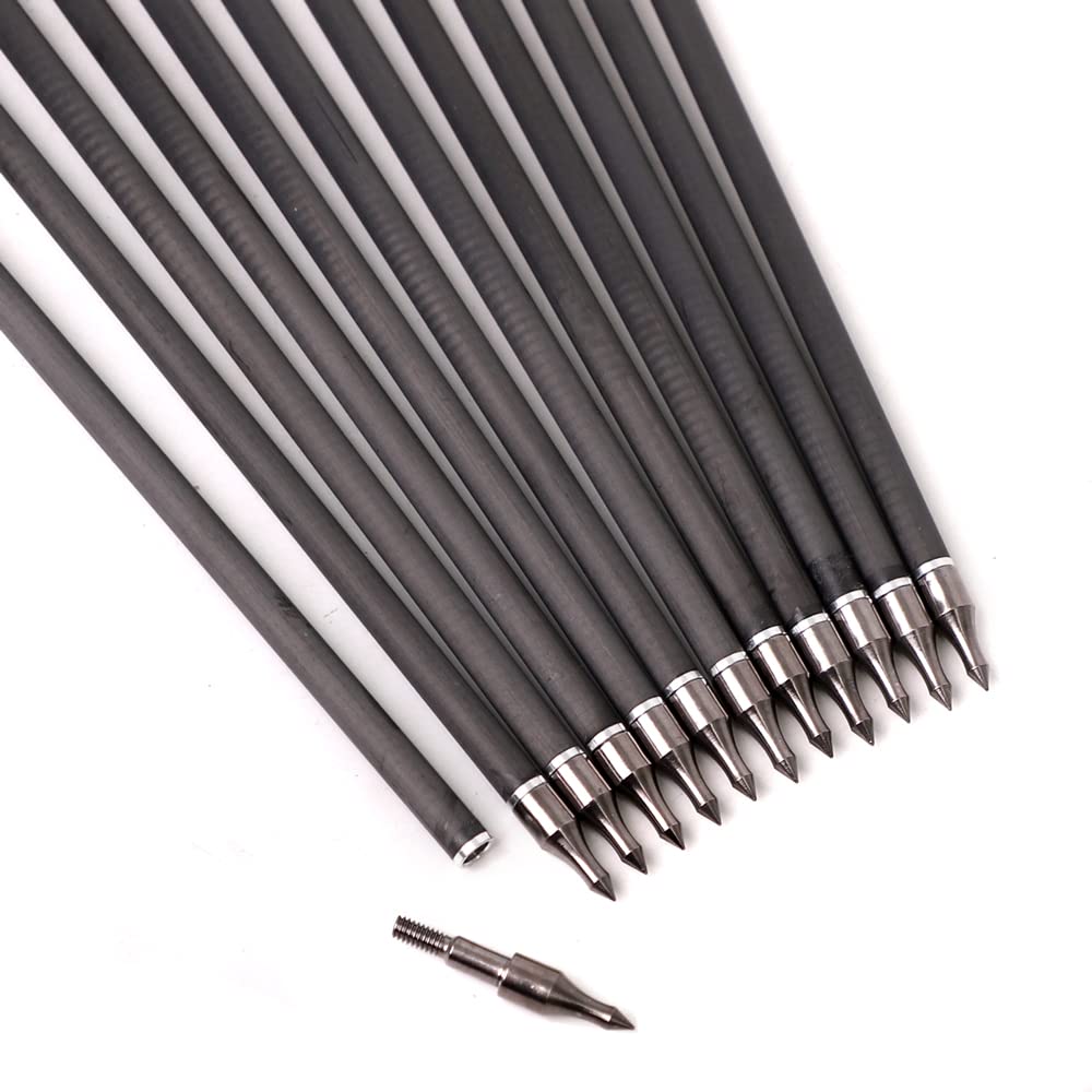 ACCMOS 12St ID 6,2 mm Jagdpfeile Spine 250 300 340 400 500 600 700 800 Pfeil aus Reinem Carbon Länge 26-32 Zoll mit 4 Zoll Rote Weiße Truthahnfeder