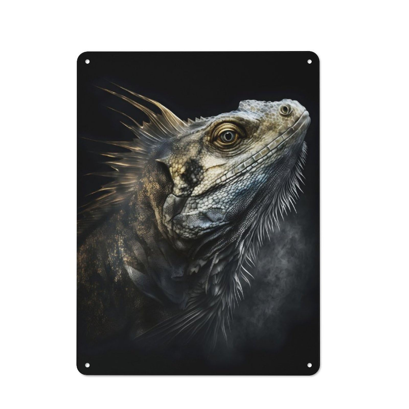 Junmoney Iguana Close Up Tin Wall Plaque 40X30cm With For Hallway Wall, Suited To Wall Displays In Hallways And Entrance Areas