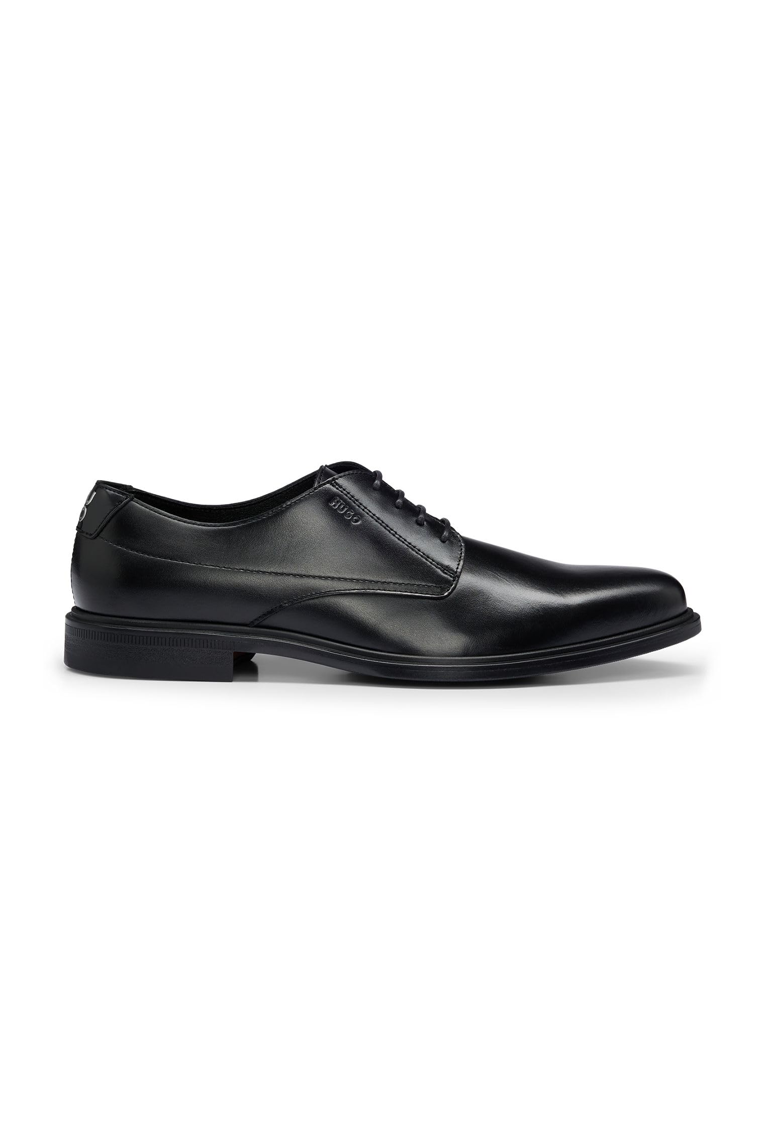 HUGO Men's Kerr Derb Nappa Leather Derbys with Embossed Logo Size, Black, 7 UK