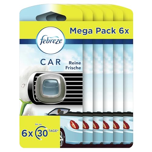 Febreze Auto Lufterfrischer Clip, 12 ml (6 × 2 ml), Reine Frische, Auto Duft bekämpft Gerüche bis zu 70 Tage
