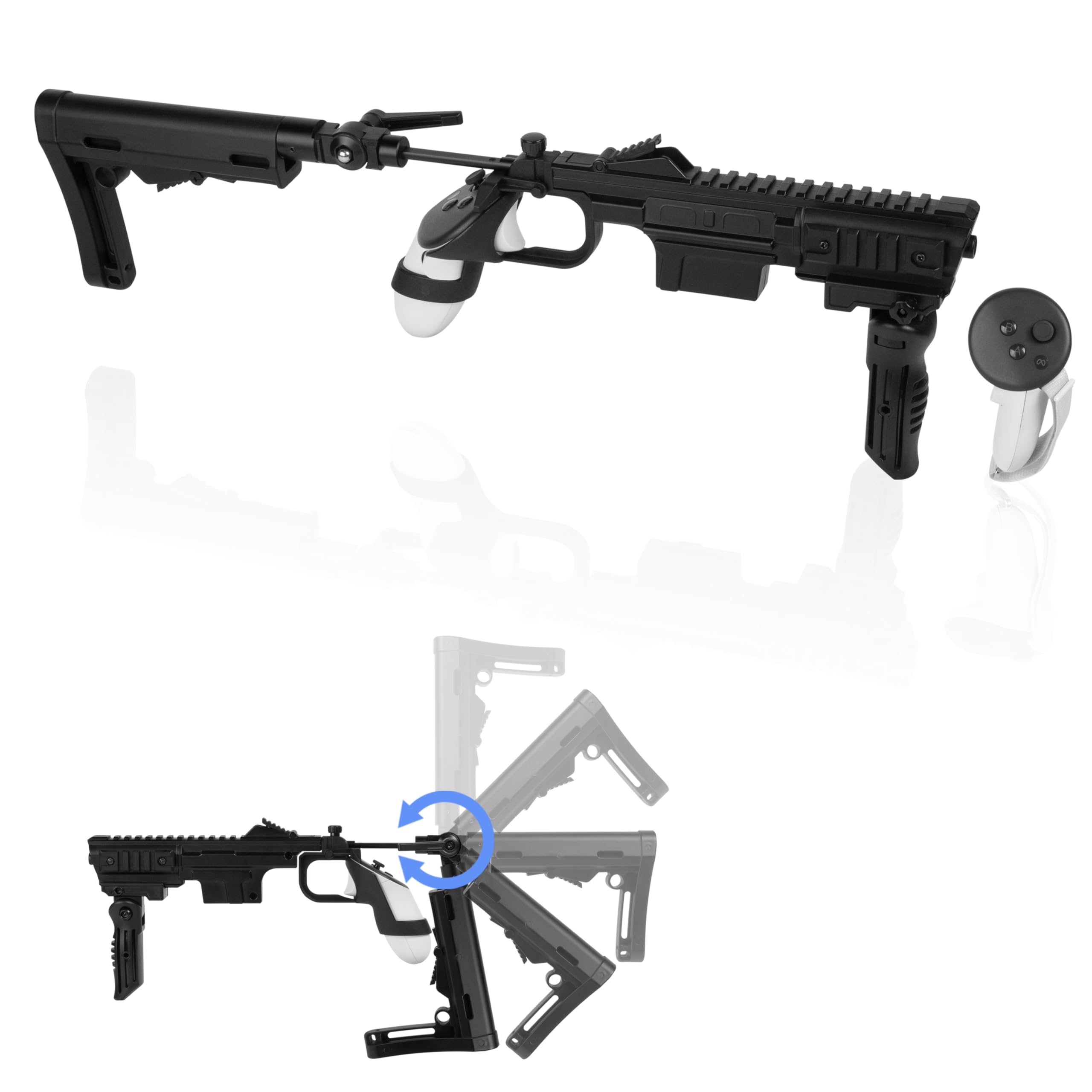 VR Gun Stock Stock for Quest 3/3S & Meta Quest 3,Adjustable & Foldable Design,Rapid REL0AD System,Real-Time Crosshair,Nylon Aluminum Construction-Right