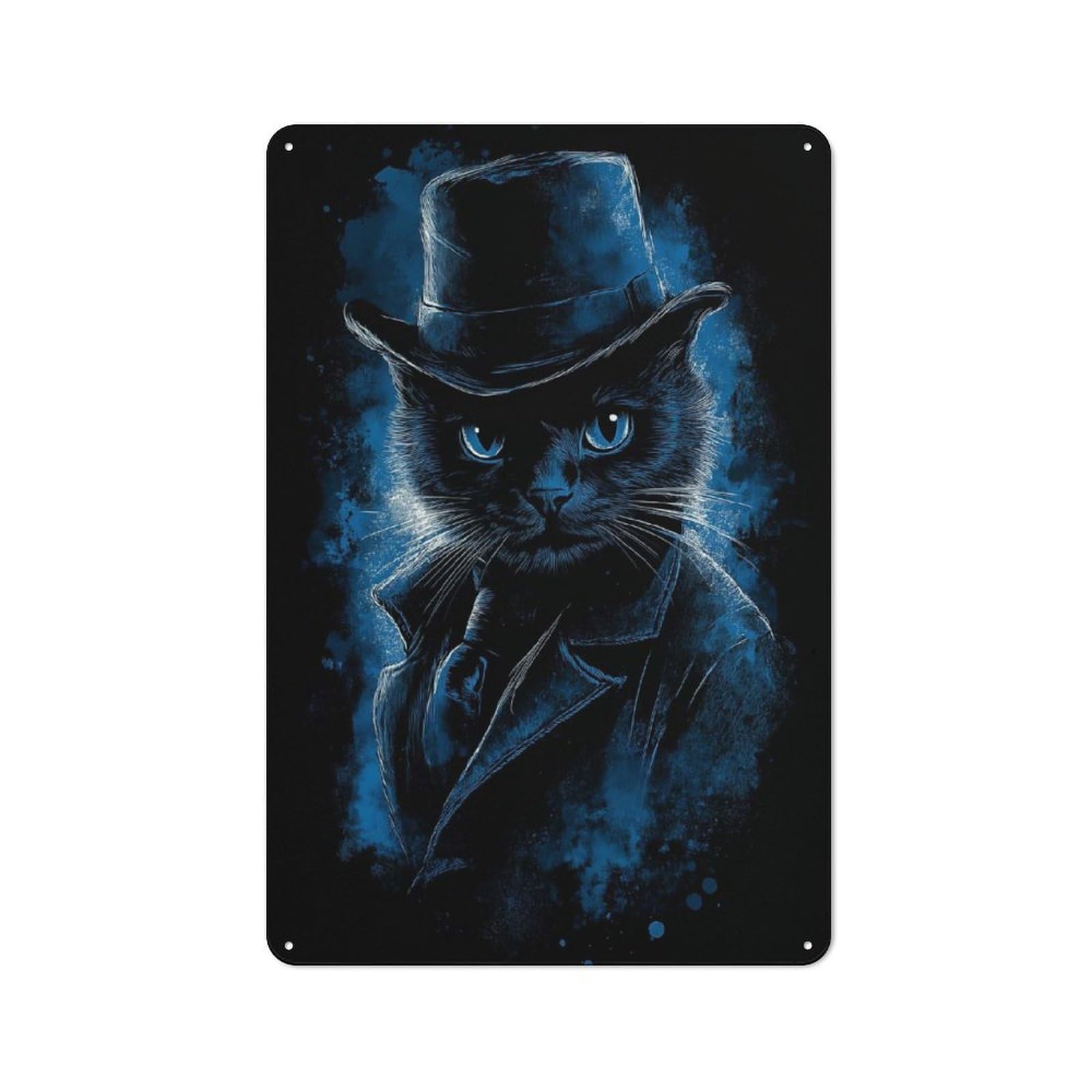 Junmoney Style-7 Dapper Cat Detective Rustic Metal Plaque 30X20cm For Café Or Restaurant, Wall Decor For People Reorganising Café And Restaurant
