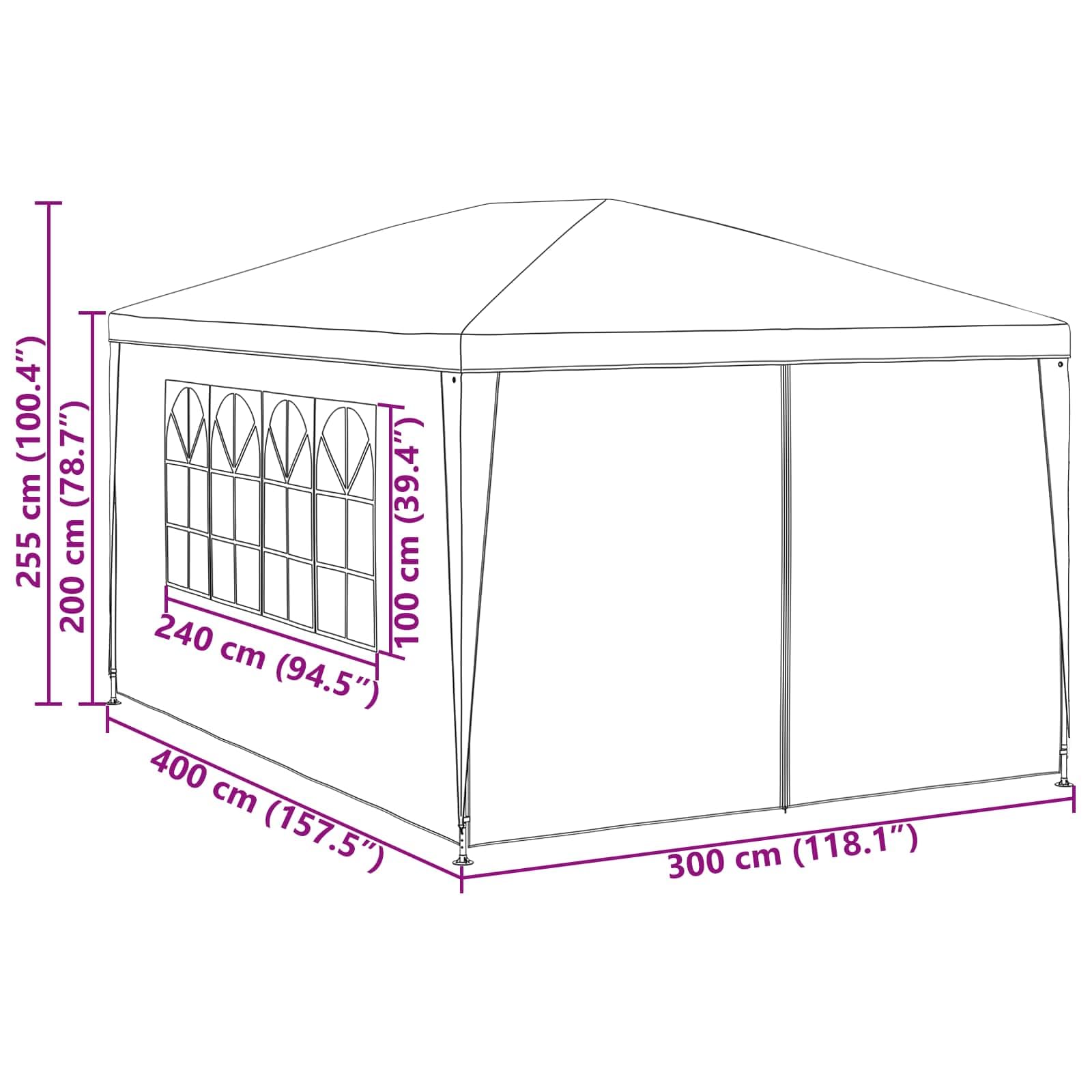 Partyzelt mit Wand Rot 400 x 300 x 255 cm, Outdoor Partyzelt aus Polyethylen und Stahl mit abnehmbaren Seitenwänden und transparenten Fenstern für Gartenpartys und Events