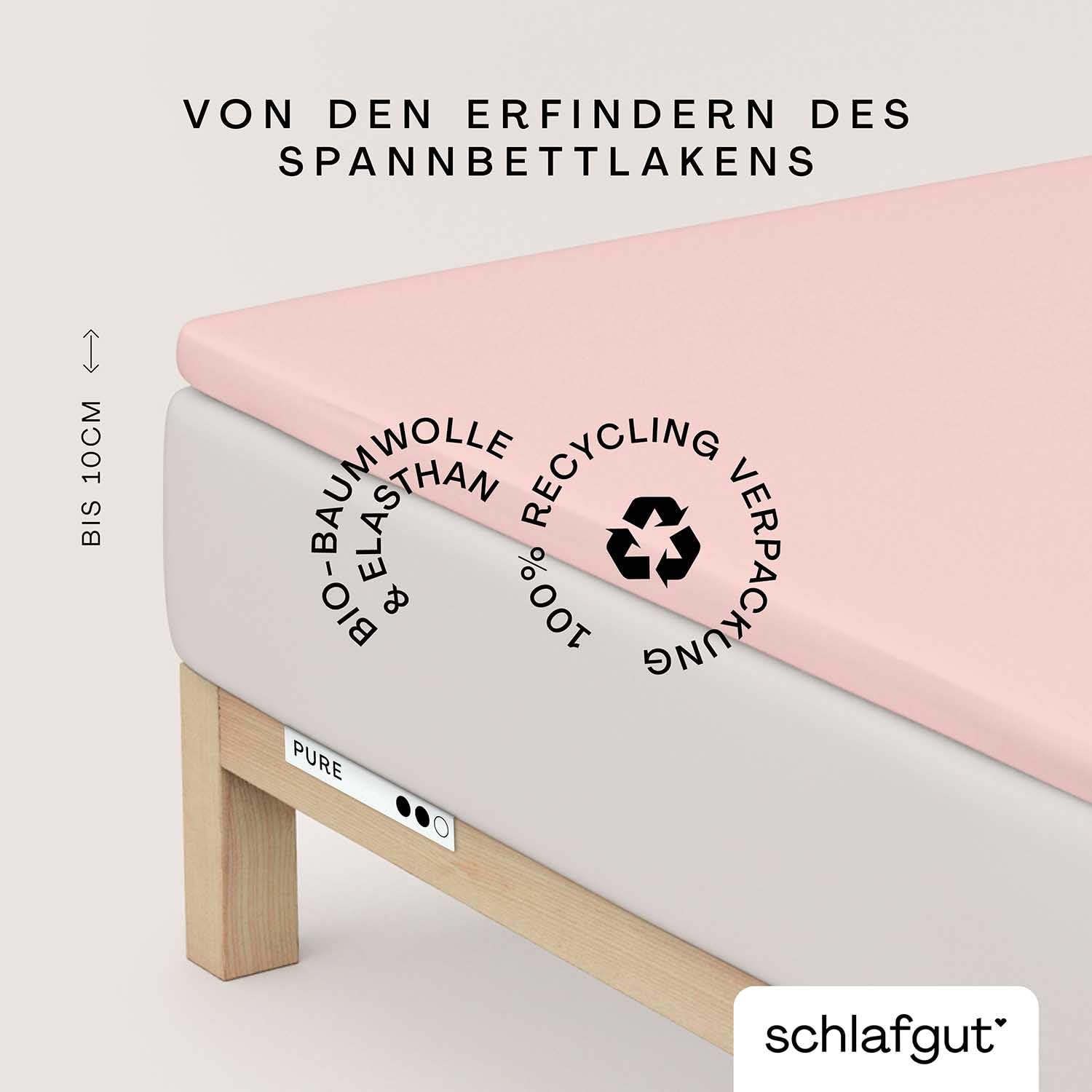 schlafgut Pure Topper Spannbettlaken 120x200 cm Bio-Baumwolle, Purple Light | Bettlaken, Spannbetttuch 130x200, 130x220 cm, Lila, Topper, bis 10 cm Steg, Bio Baumwolle Elasthan, Made in Green