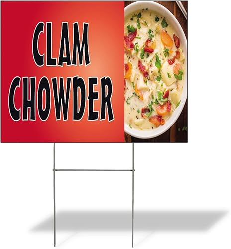 Fastasticdeals Weatherproof Yard Sign Clam Chowder Outdoor Advertising Printing C Red Lawn Garden Restaurants 24x18 Inches 2 Sides Print