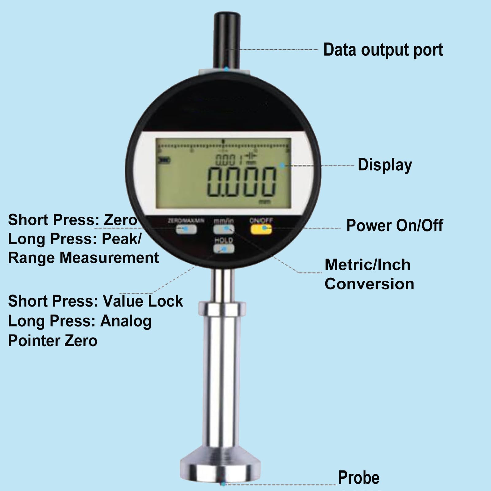 Oberflächen-Rauheitsprüfer, digitales Rauheitsmessgerät 0–6,5 mm, LCD-Display, Messgenauigkeit ± 0,003 mm, metrische und imperiale Einheiten für präzise Oberflächenanalyse