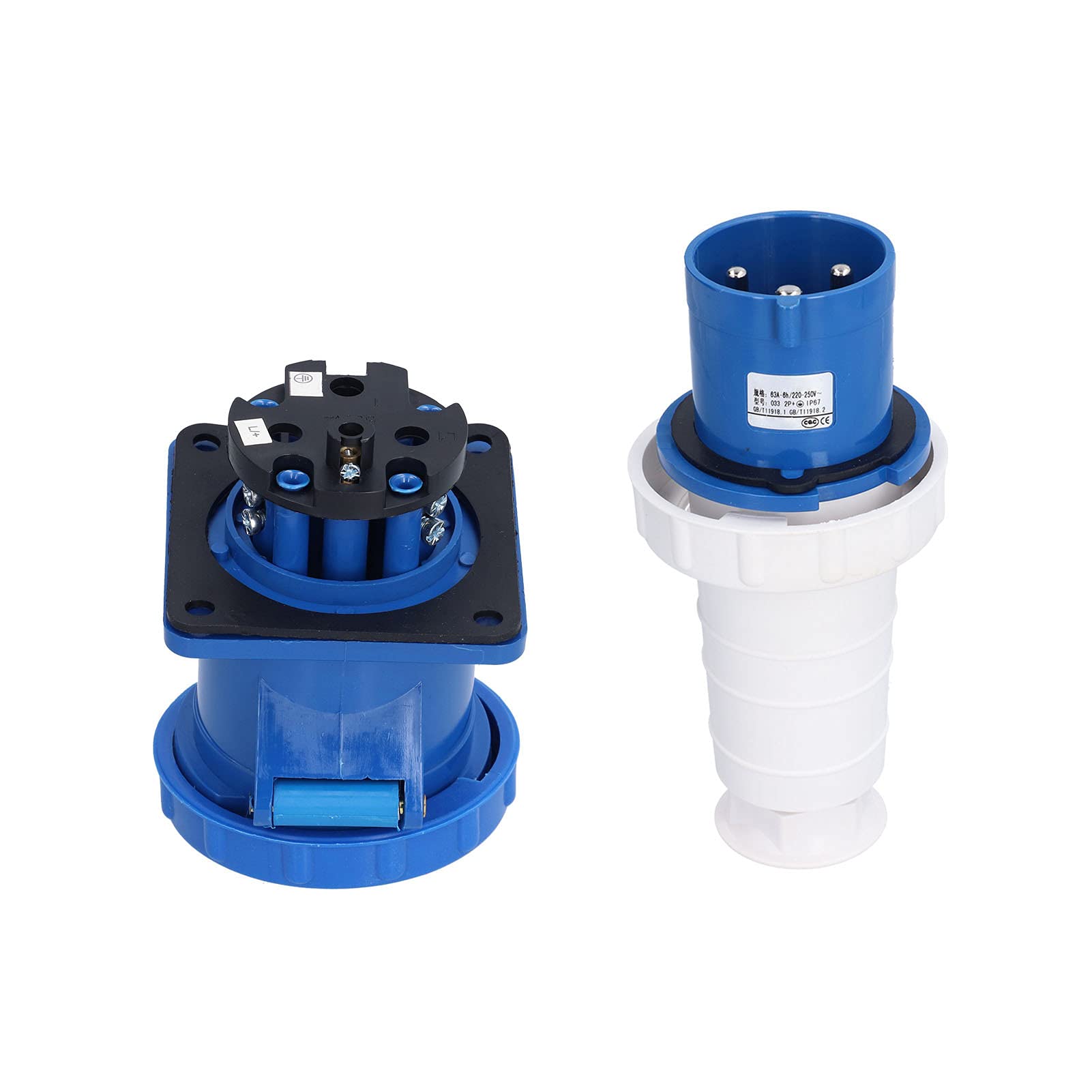 Fafeicy Jeu de Prises et Prises Industrielles, 220‑250V 63A 2P+T IP67 Connecteur Étanche 3 Broches 3 Phases Prise Dissimulée, pour Fabrication Industrielle, Opérations Commerciales, Production