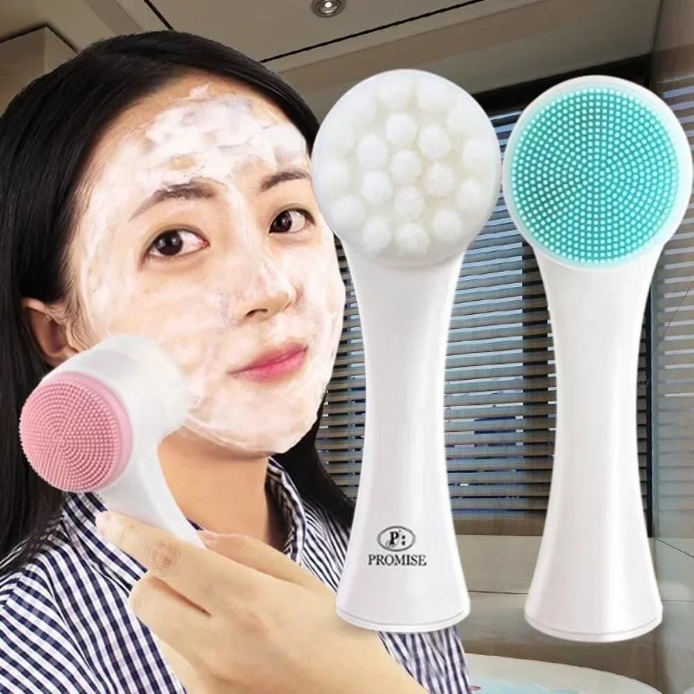 2pcs 3D Silicone Facial Wash Manual Cleansing Brush Facial Cleanser Soft Bristle Cleaning Double-Sided Massage Brush
