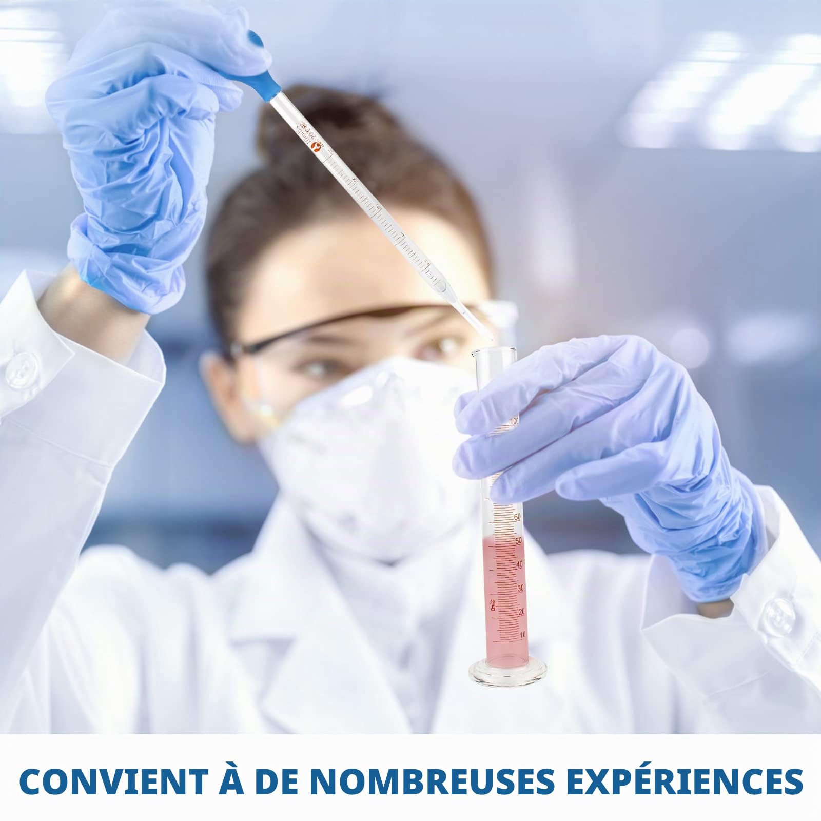 Pipettes En Verre, 4 Pièces Pipette Graduée En Verre Compte-gouttes 5ml 10ml et 2 Pièces Éprouvette Graduée 50ml 100ml avec Brosse De Nettoyage et Tige En Verre Pour Laboratoire, Médicaments, École