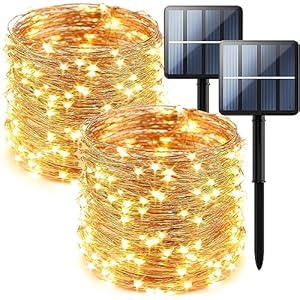 2-Pack 200 LED Solar String Lights for Outside,Solar Fairy Lights for Outside Waterproof,Solar String Lights Outdoor with 8 Modes for Christmas Tree,Balcony, Party,Wedding Decorations (Warm White)