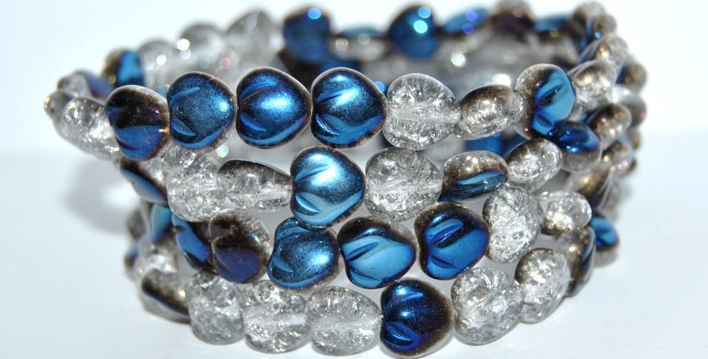 100 pcs Heart Pressed Glass Beads, (48123 Crack), Glass, Czech Republic, Size 11 mm (0.43 in)