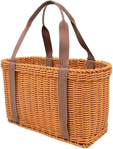Miniatura 7 de Cestas de mimbre, cesta de picnic tejida de paja con tapa de asa, cestas para reuniones vacías, cestas de picnic para el hogar al aire libre cestas