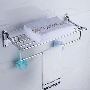 20 Inch Towel Rack for Bathroom, Stainless Steel Towel Shelf with Foldable Towel Bar, Wall Mounted Towel Shelf for Bathroom Lavatory, Polished Chrome