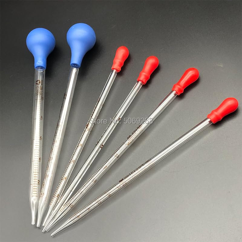 Pipeta cuentagotas graduada de Vidrio Vol.Pipeta de Transferencia de 0,5 ml/1 ml/2 ml/3 ml/5 ml/10 ml con Cabezal de Goma(10mL 2pcs)
