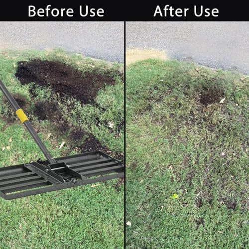 Image of Lawn Leveling Rake, Heavy Duty Levelawn Tool for Garden Level Soil or Dirt Ground Surfaces Easily, 30 inch x 10 inch Ground Plate, Steel Handle Length is 65 inch