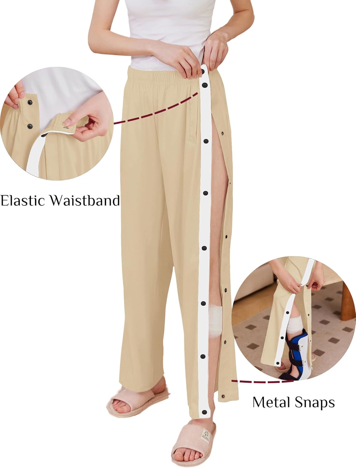 Deyeek Women's Tear Away Pants Side Split Snap Open Bottom Sweatpants Leg Breakaway Post Surgery Pants with Pockets - Image 4