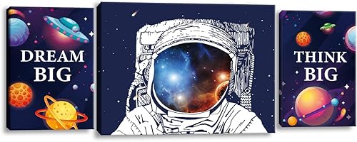 Arte de pared en lienzo con citas inspiradoras de astronauta espacial, impresiones enmarcadas, regalos para sala de juegos infantil, decoración de