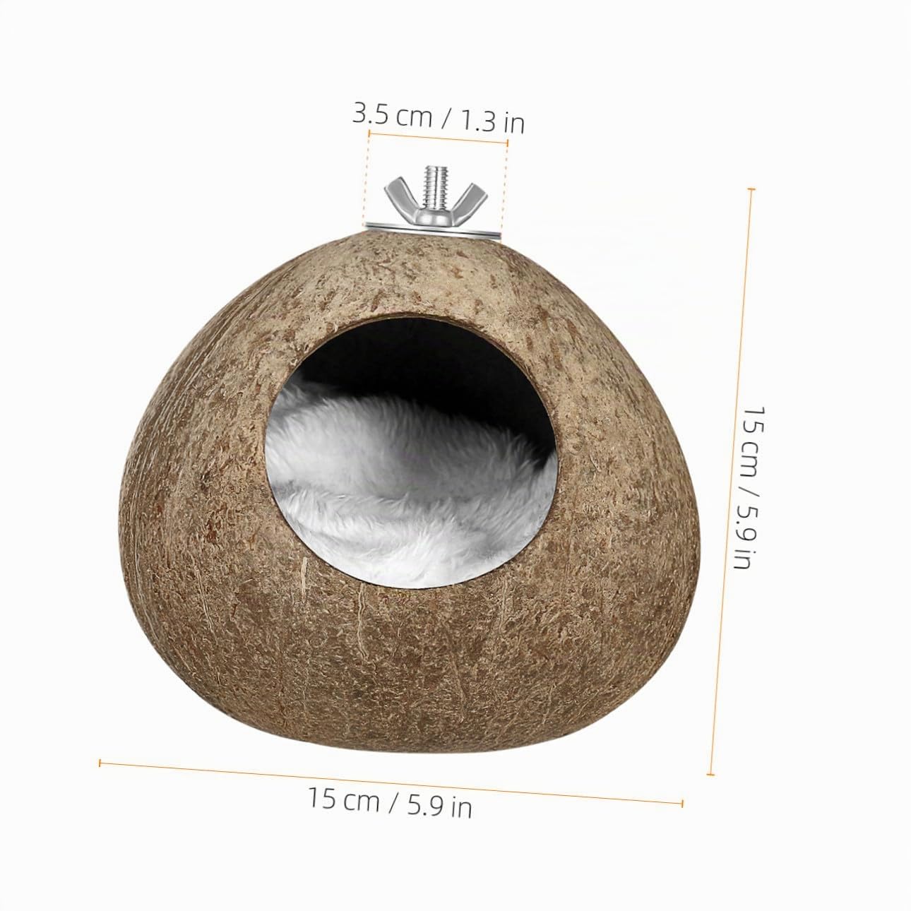 Balacoo Nid d'Oiseau en Noix de Naturelle, Cabane Suspendue pour Hamster, Perruche, Canari et Petite Souris, Abri de Repos et Jouet de Cage Écologique, Cachette pour Reproduction (15 cm)