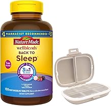 Nature Made Wellblends Back to Sleep, 120 Fast Dissolve Tablets, Lower Dose Melatonin 1 mg, L theanine 100 mg and GABA 100mg, Sleep Supplement, Bundle with a Pill Oragnizer 2 Items