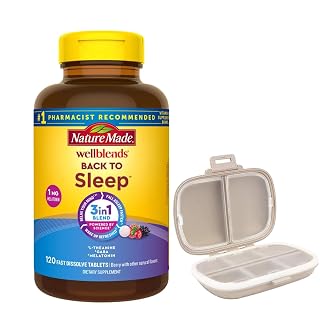 Nature Made Wellblends Back to Sleep, 120 Fast Dissolve Tablets, Lower Dose Melatonin 1 mg, L theanine 100 mg and GABA 100mg, Sleep Supplement, Bundle with a Pill Oragnizer (2 Items) - Amazon product rated Grade A