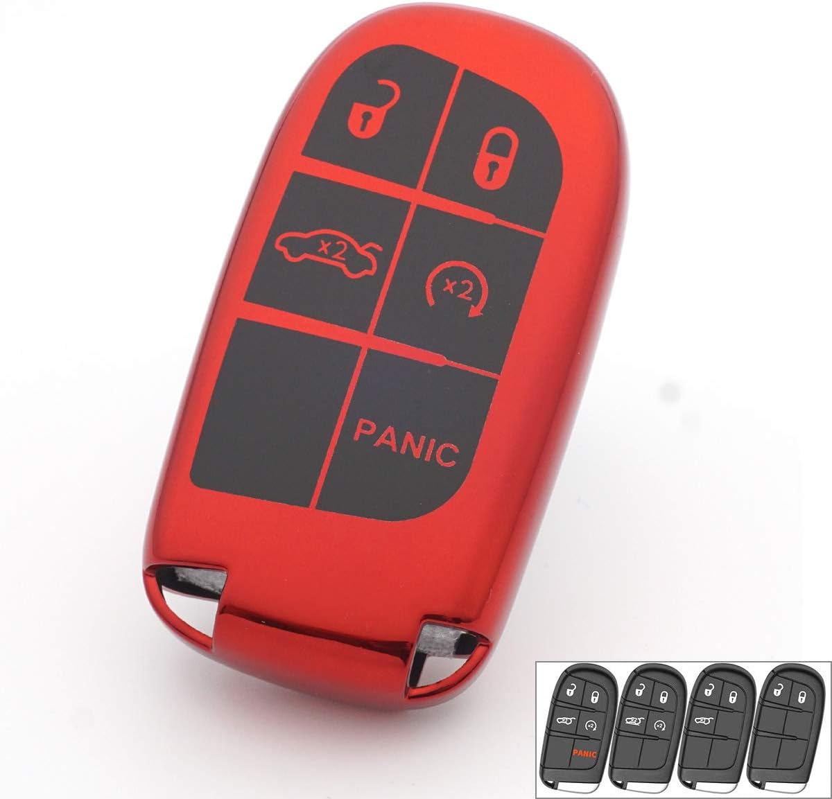 Royalfox 3 4 5 Buttons TPU Smart Remote Key Fob case Full Cover for Chrysler 300 200 Dodge Charger Challenger Dart Durango Journey,Jeep Grand Cherokee Renegade Fiat Freemont (red)