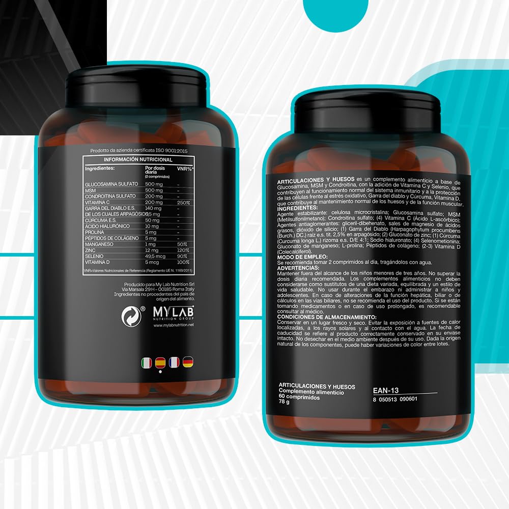 ARTICOSS Suplemento para Articulaciones, Huesos y Cartílagos con Glucosamina, Condroitina, MSM, Garra del Diablo, Vitamina C y D, Colágeno y Ácido Hialurónico. 60 comprimidos.