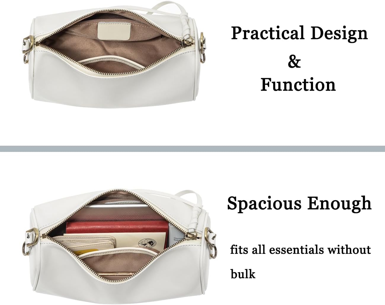 Genuine Leather Crossbody Purse for Women, Trendy Barrel Hobo Bag with Adjustable Strap, Chic Shoulder Handbag for Travel | Full-Grained Leather - Image 6