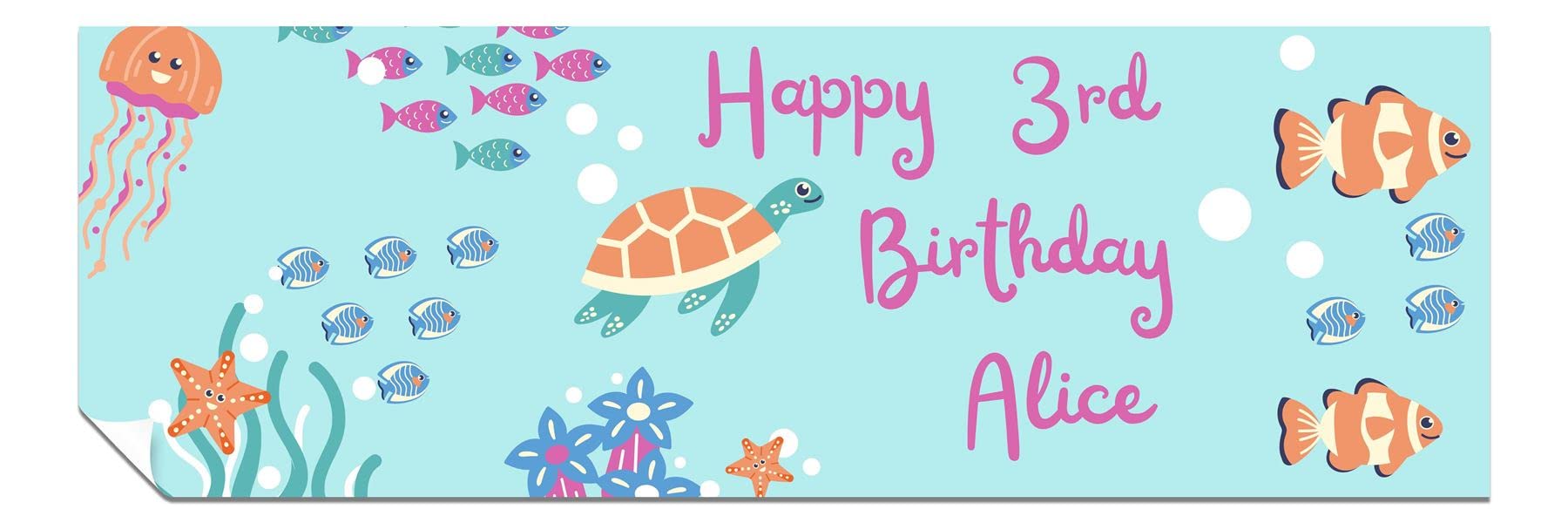 Personalised Birthday Banners for Girls & Boys - Decorations for Kids’ Party - Girl Boy Banner - Happy Birthday Banner Tropical Fish 6ft x 2ft Large Banner