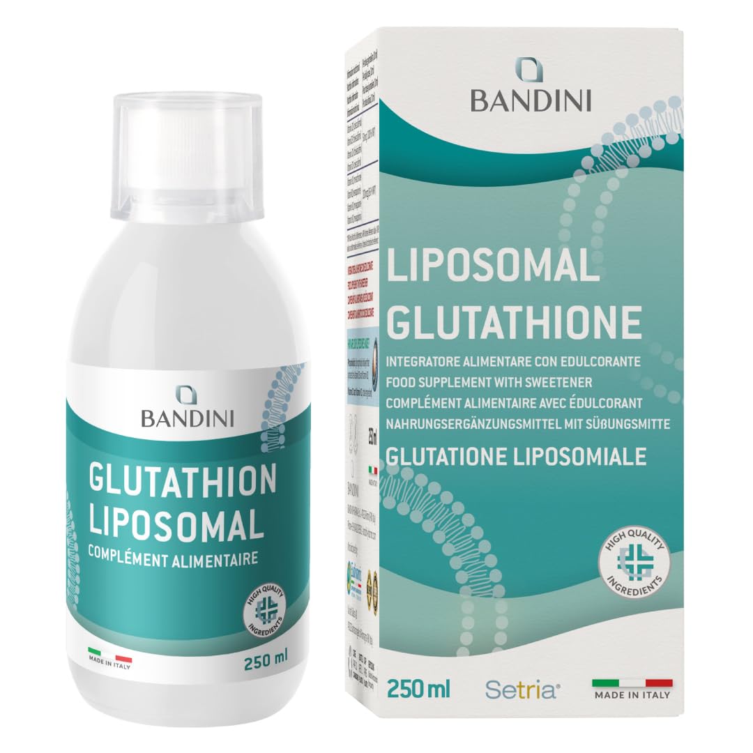 Bandini® Glutathion Liposomal 250 ml - Forme Active L-Glutathion Réductase | (GSH) Liquide - Puissant Antioxydant & Anti-âge - Protection Cellulaire Optimale - 100% Vegan Sans OGM - Avec Bouchon Doseur