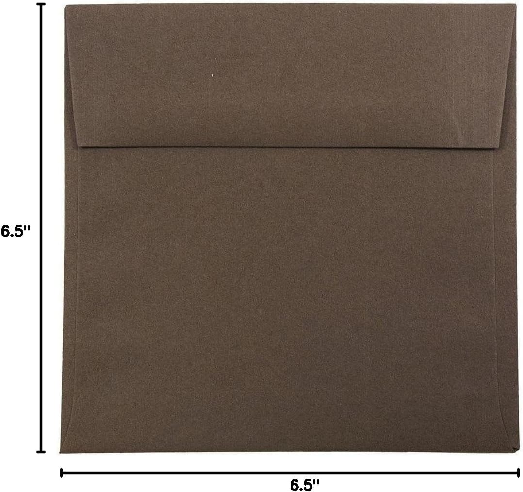JAM PAPER 6 1/2 x 6 1/2 Premium Invitation Envelopes - Chocolate Brown Recycled - Bulk 1000/Carton