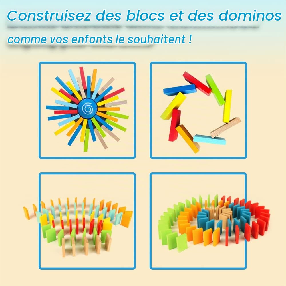 Hape Circuit Domino Arc-en-Ciel - pour Enfants 3 Ans et Plus - 100 Pièces de Domino en Bois et 7 Accessoires - Principes Steam, Idéal pour la Reconnaissance Spatiale & des Couleurs - Jeu Educatif