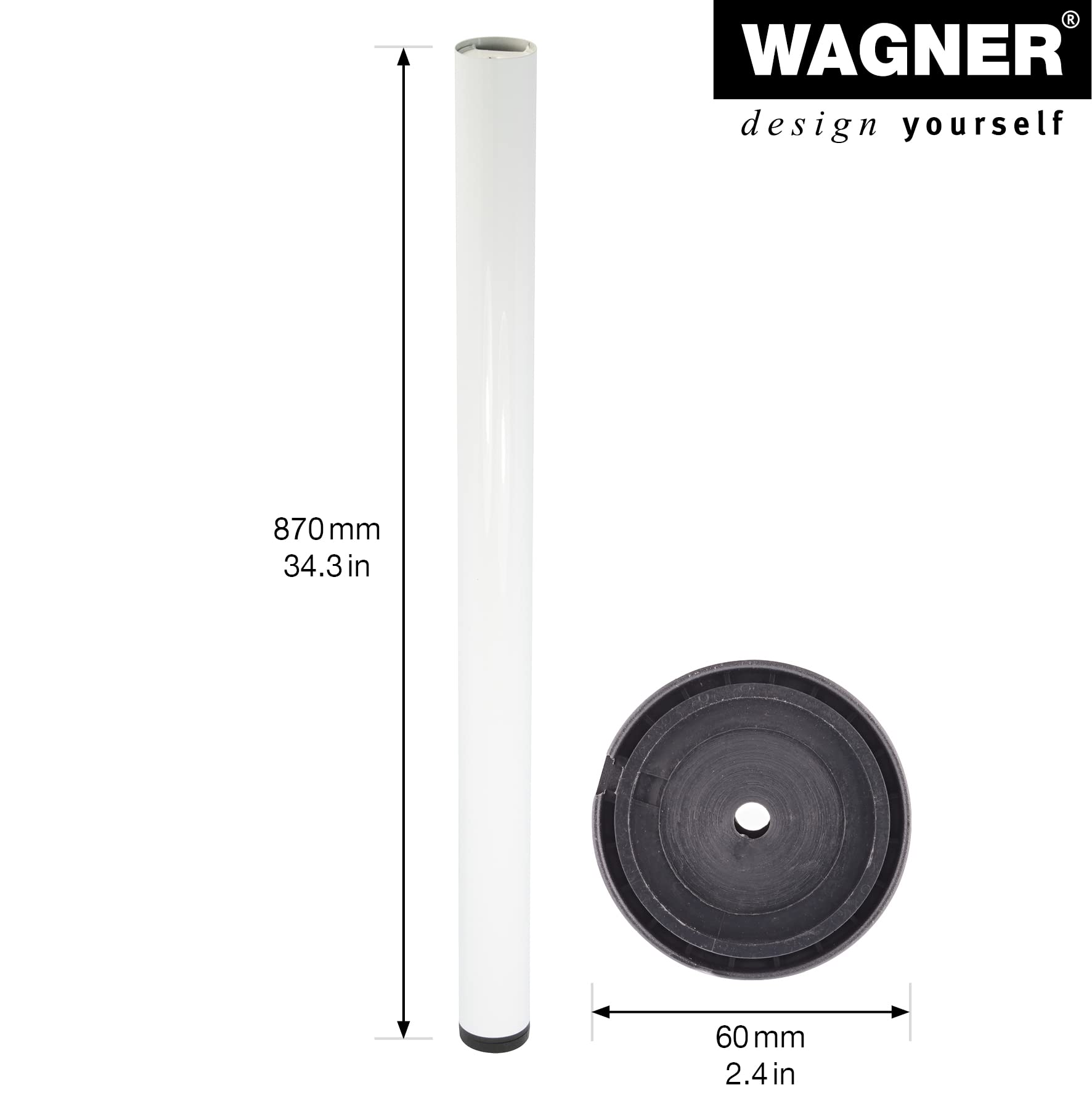 Wagner TENO 12361101 Furniture Leg/Table Leg/Furniture Foot/System Tube TENO Diameter 60 x 870 mm Can be Combined Individually with TENO System and QuickClick Steel Powder Coated White Load - Image 2