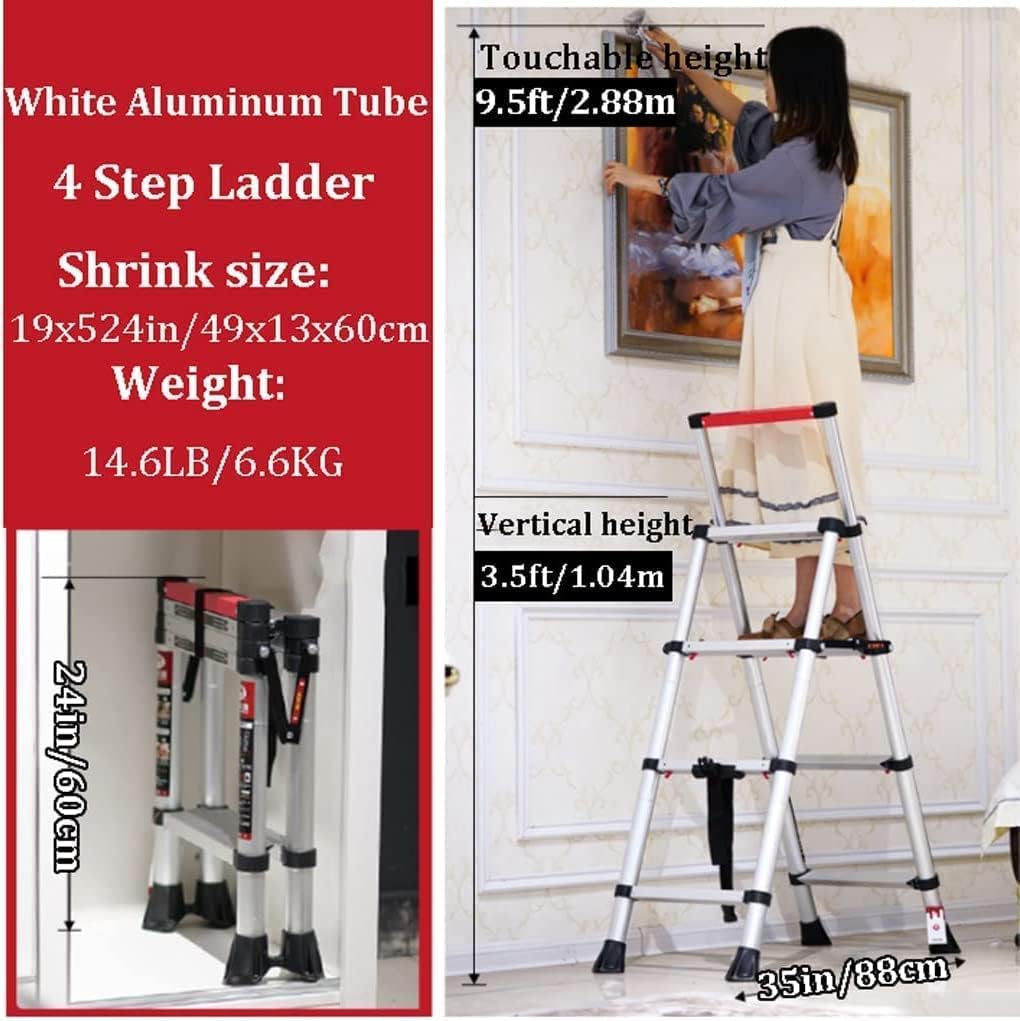 Step Ladder Portable Telescoping Ladders Step Ladder Aluminum Folding Ladder Wide Pedal Home Multifunctional Step Ladders Folding Ladder Telescopic Ladder(Size:3+4 Step)