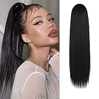 Vista 25 de BARSDAR Extensión de Cola de Caballo Corta y Recta - Extensiones de Cabello de Cola de Caballo Negra con Cordón de 16 Pulgadas para Mujeres