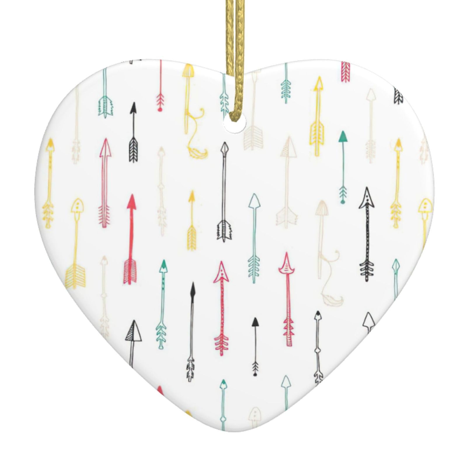 Nbtghga White Colorful Hand Drawn Art With Boho Style Arrows Print Christmas Ornaments, Ceramic Hanging Ornament, Xmas Tree Decoration, Holiday Home Decor