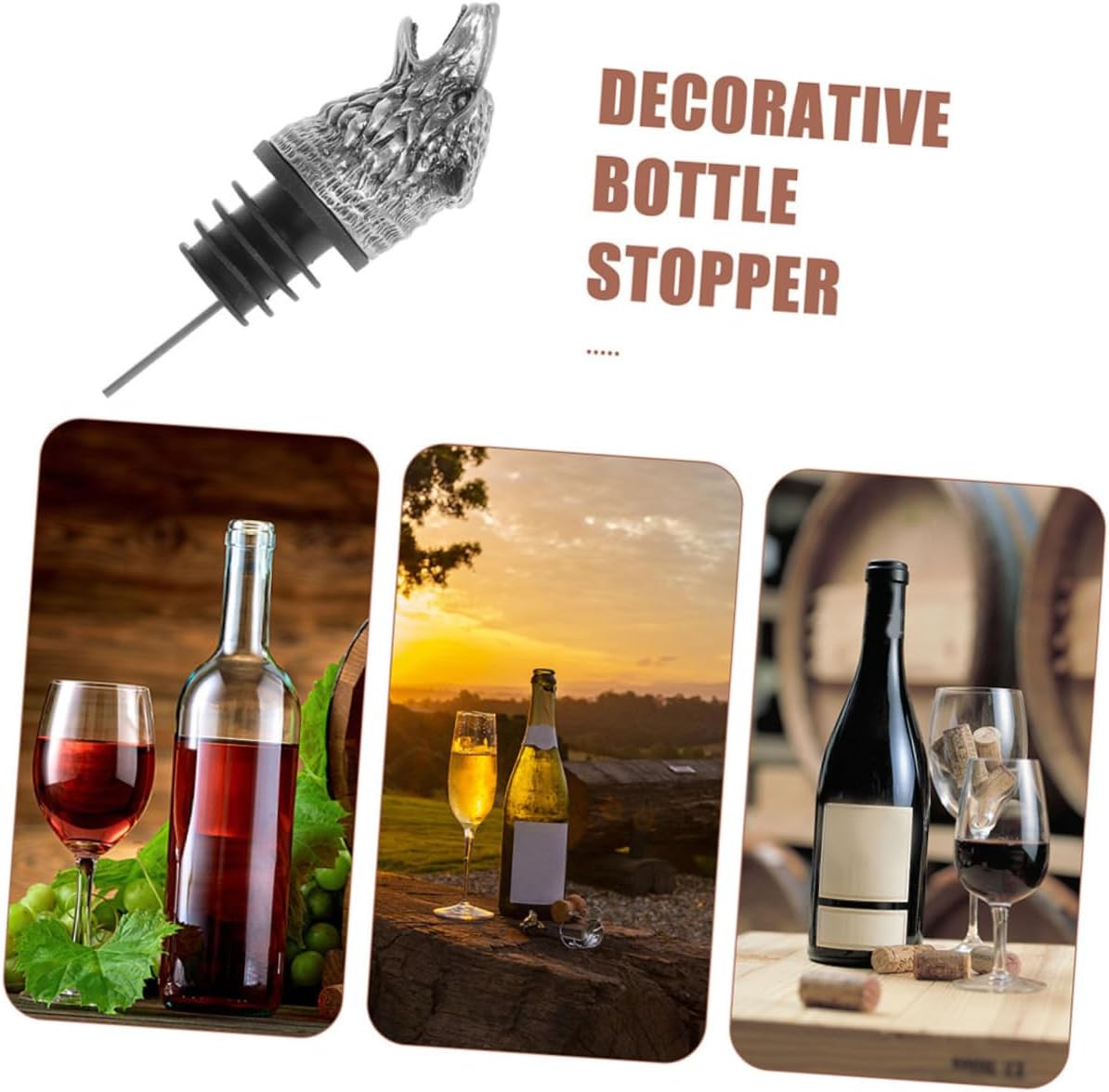 Mikinona 2pcs Cute Wolf Head Wine Pourer Zinc Alloy Animal Wine Aerator Multi-functional Preservation Tool for Bar Decor