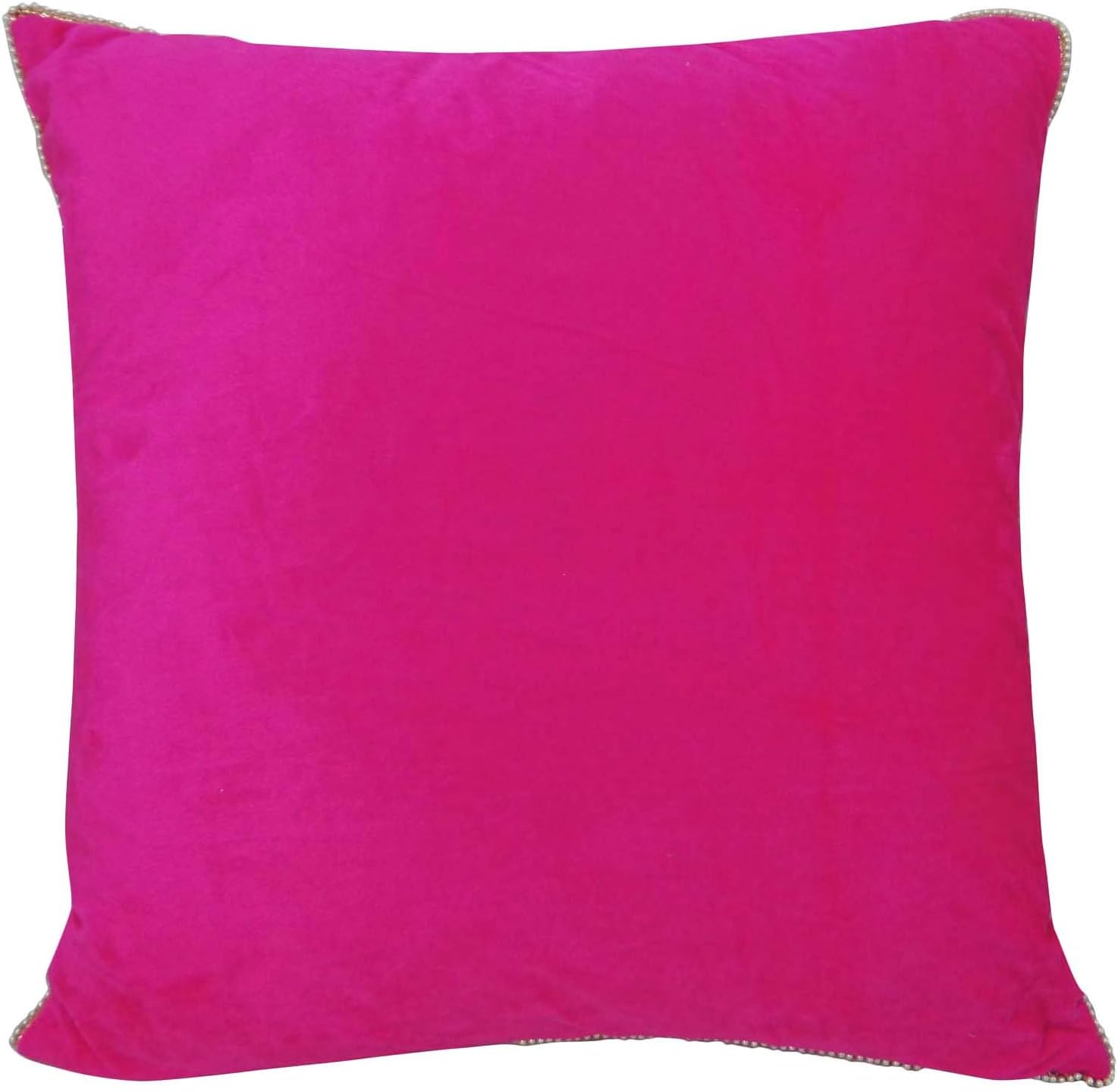BeyondLiving Indian Velvet Embossed Square Pillow Case Magenta Sofa Cushion Cover 24" x 24" Inches