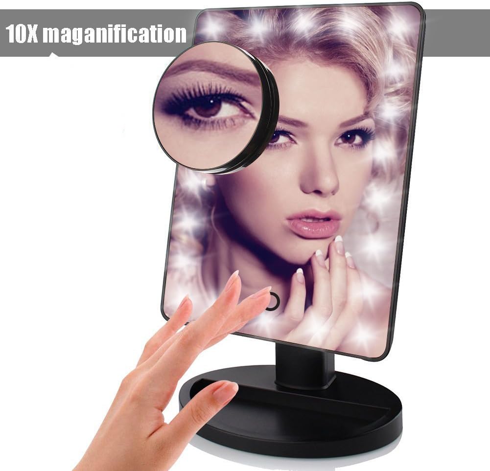 Aooeou Makeup Mirror with Lights, LED Lighted Movable Vanity Mirror Bright LED Magnification Large Screen Touch Dimmable (10x)