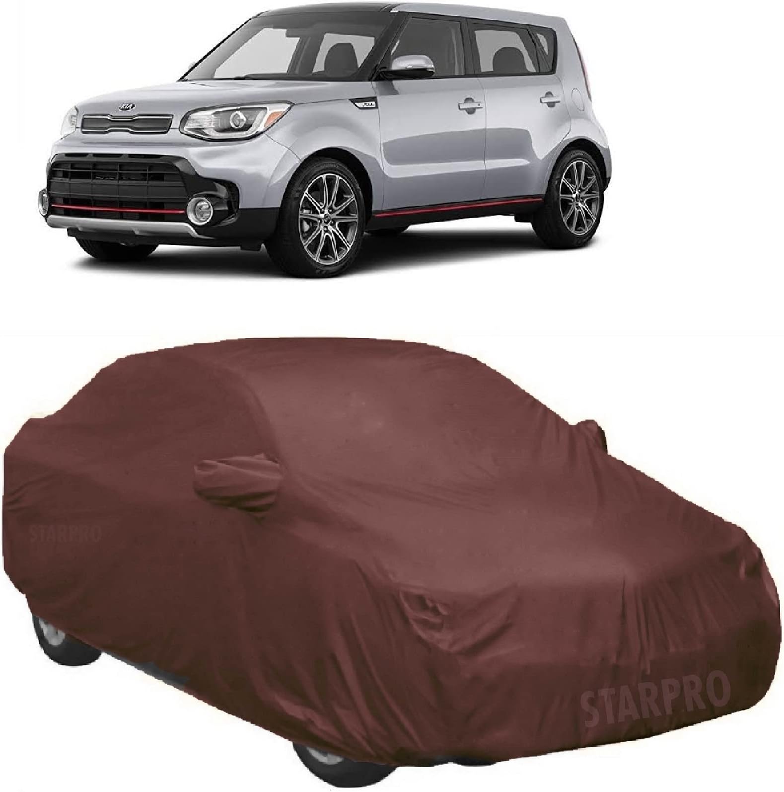 SHIVRATSHIVRAT Presents Semi Waterproof and Dustproof Car Body Cover Compatible with Kia Soul All Variants_Maroon Color with Mirror Slots