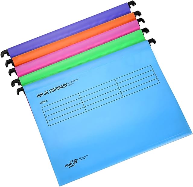 WAIZHIUA 25Pcs A4 Suspension Files, 5 Colour Hanging Filing Folders Polypropylene Filing Cabinet Folders with Tabs and Inserts for Office Home School Work