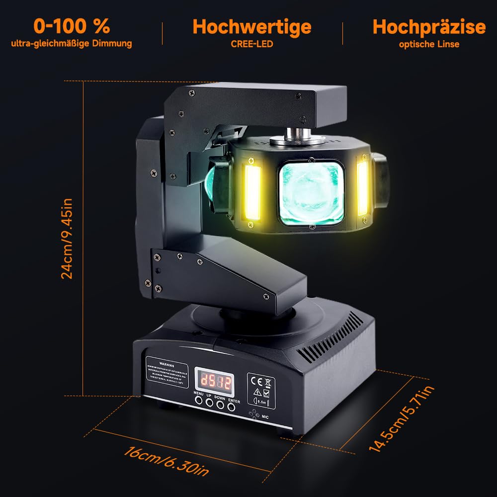 160W Disco DJ Licht Moving Head Led 2er Set 6LED,3-Achsen Beam Stage DMX Party Show Beleuchtung,CREE 4-in-1,Stroboskop,für Bühne,Konzert,Heimpartys DMX512,Master/Slave,Voice Control