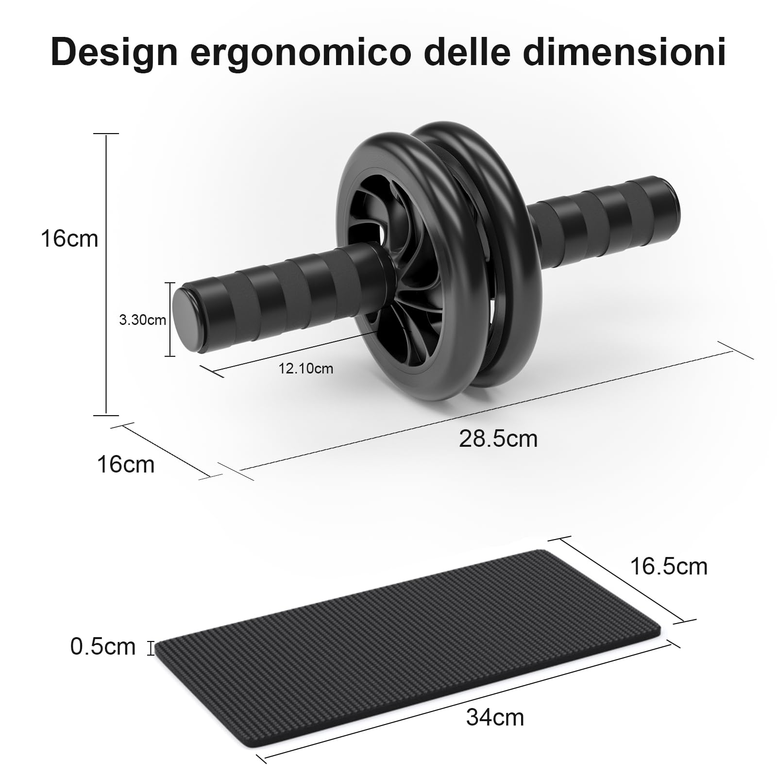 Ruota per Addominali Doppia Ruota con Tappetino, Fitness Attrezzi Multifunzione per Allenamento Addominali Rotella a Casa e in Palestra