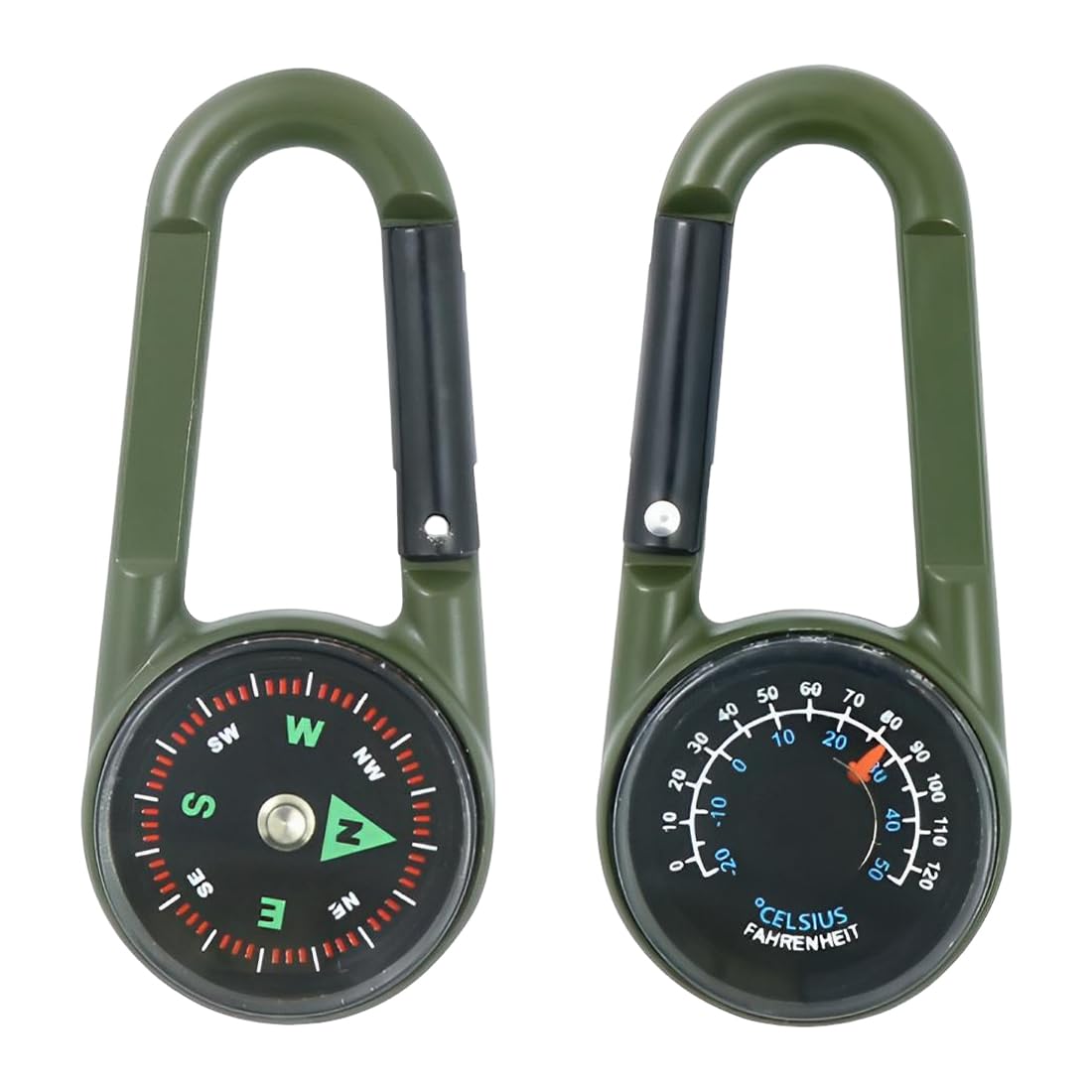 Boussole Thermomètre 3 En 1 Mousqueton Tactique Porte-Clés Pour Camping, Randonnée, Voyage