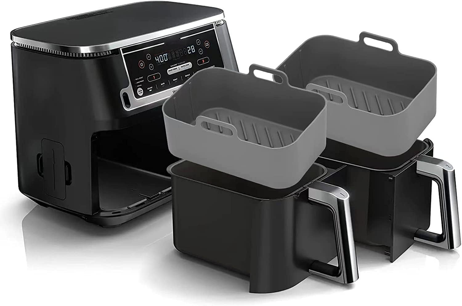Air Fryer Silicone Air Fryer Liners,Air Fryer Silicone Pot,Air Fryer Accessories Food Grade Reusable for Dual Air Fryer Accessories(Grey,2 Pack)