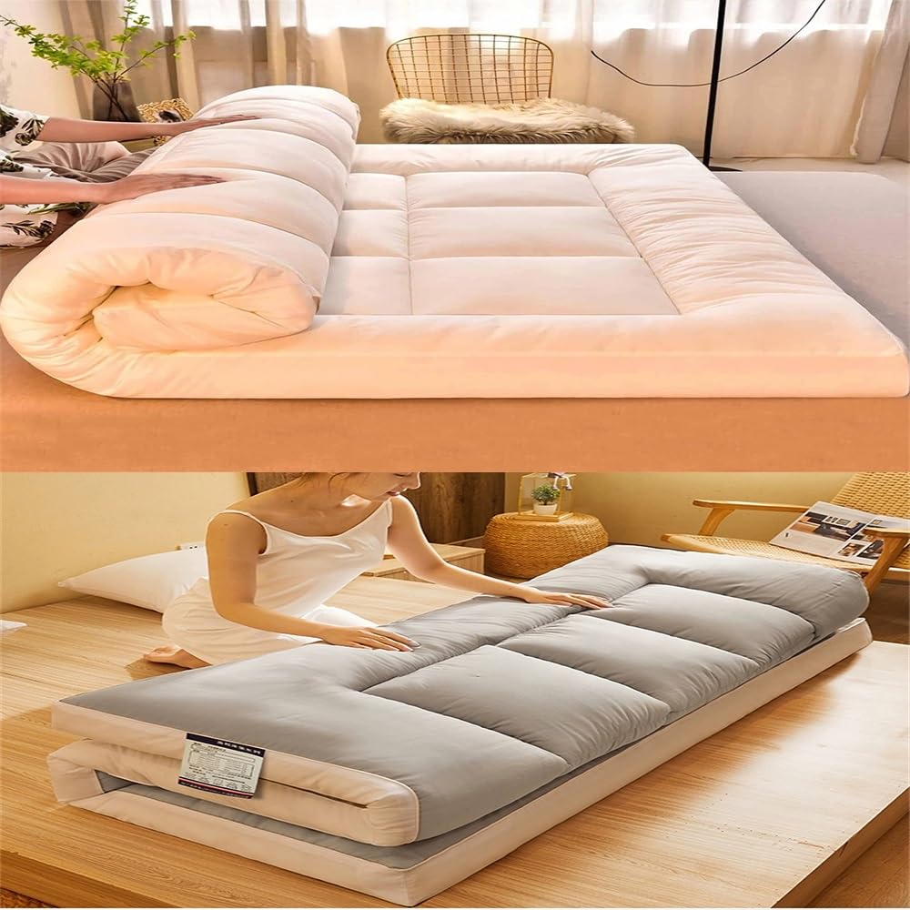 Bodenmatratze Japanische Extra Dicke Futon-Bodenmatratze Futonmatratze Faltbares Bodenbett Campingmatratze Futonmatte Traditionelle Schlafmatte Extra Dicke, Gemütliche und Warme Matratze(Gray,90x200cm