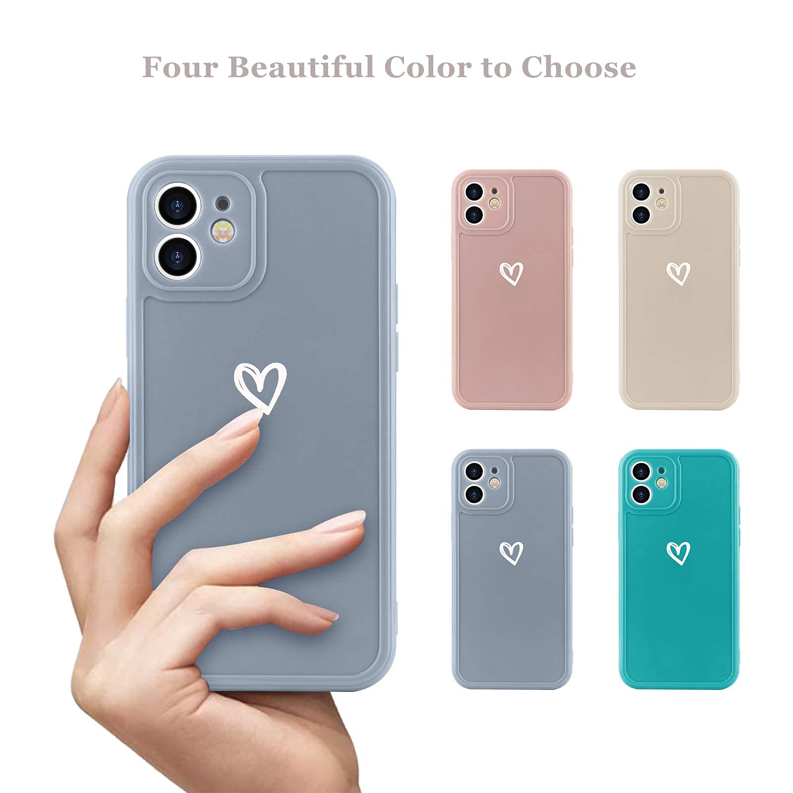 Micoden Handyhülle Für IPhone 15 – Niedliches Graffiti-Liebesherz-Design, Weiches Silikon, Stoßfest, Kamerageschützt, Grau